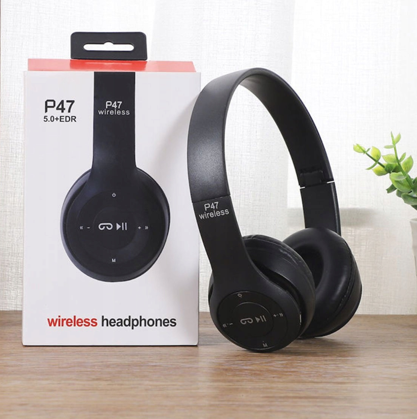 Беспроводные наушники P47 с радио FM Bluetooth MP3 черные 0