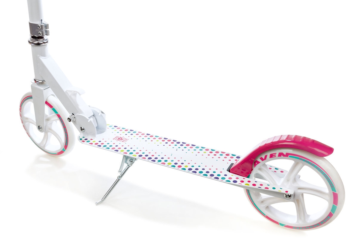 Самокат Raven Dots 200 с ручным тормозом, складной, белый 3